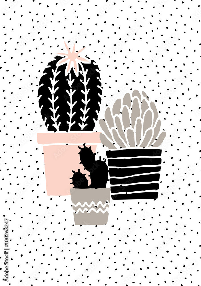 Obraz Kwadryptyk Hand Drawn Cactus Poster