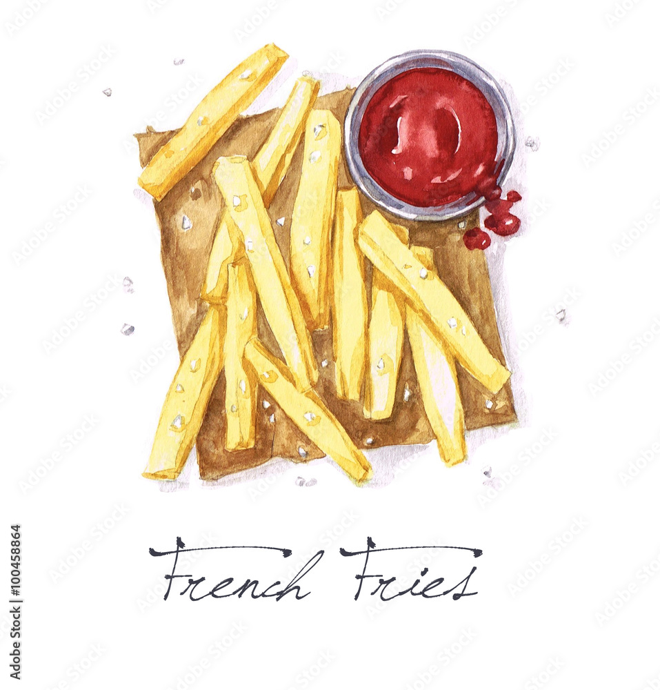 Obraz Tryptyk Watercolor Food Painting -