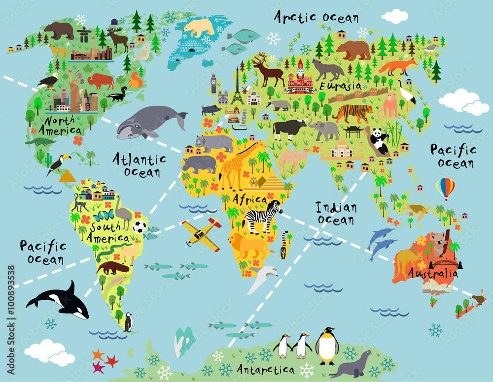 Fototapeta Cartoon world map