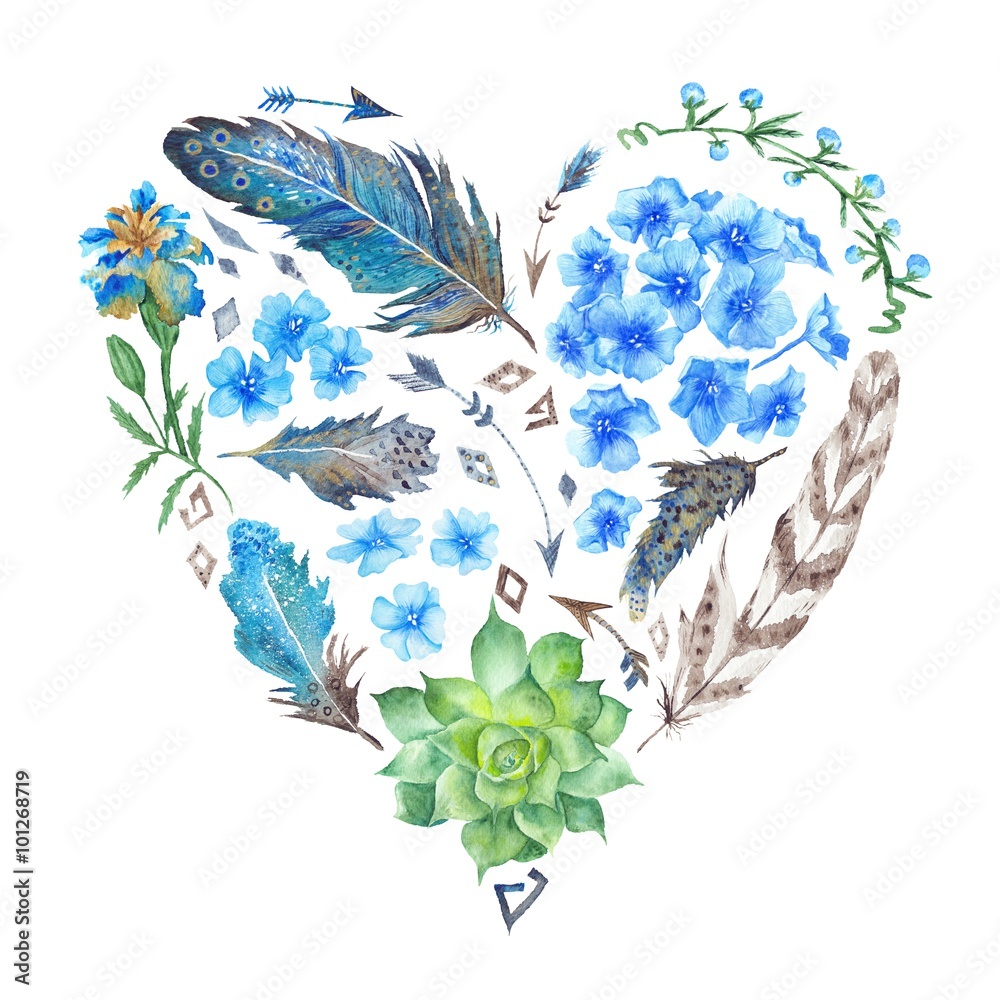 Obraz Tryptyk Boho Style Watercolor Heart