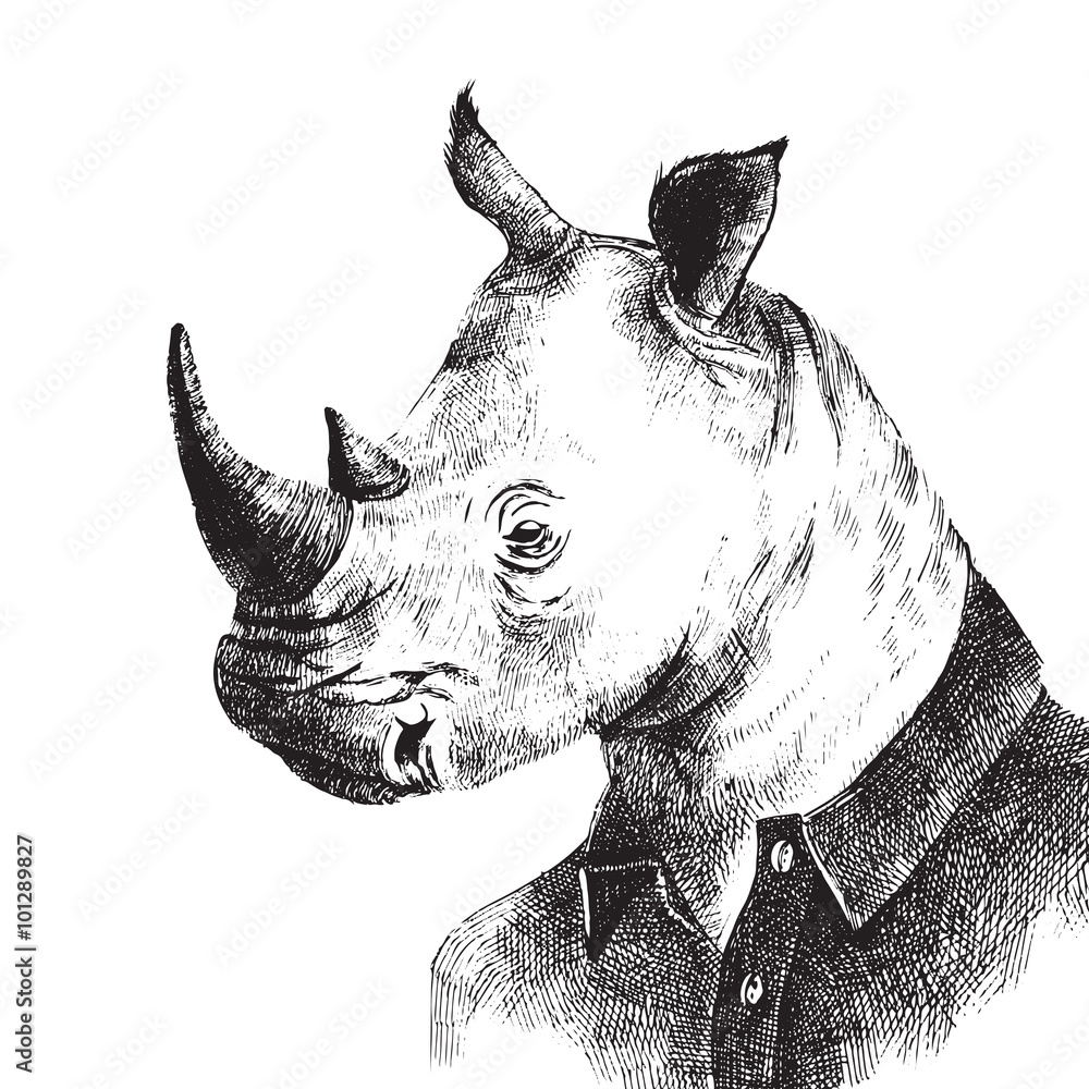 Obraz Pentaptyk Hand drawn dressed up rhino in
