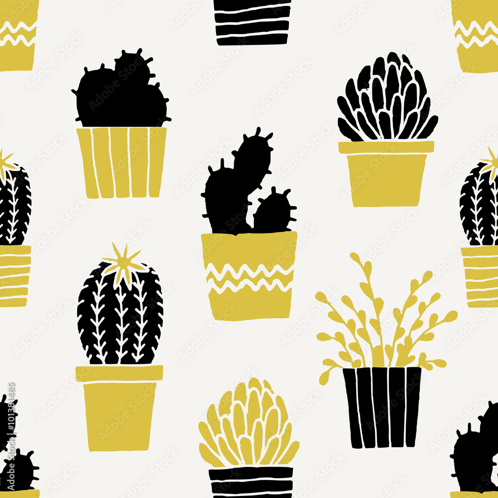 Tapeta Hand Drawn Cactus Pattern