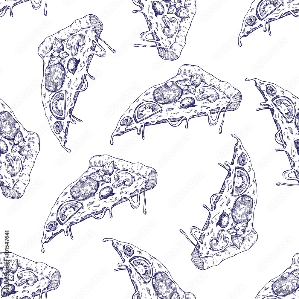 Obraz Tryptyk Vector seamless Pizza slice