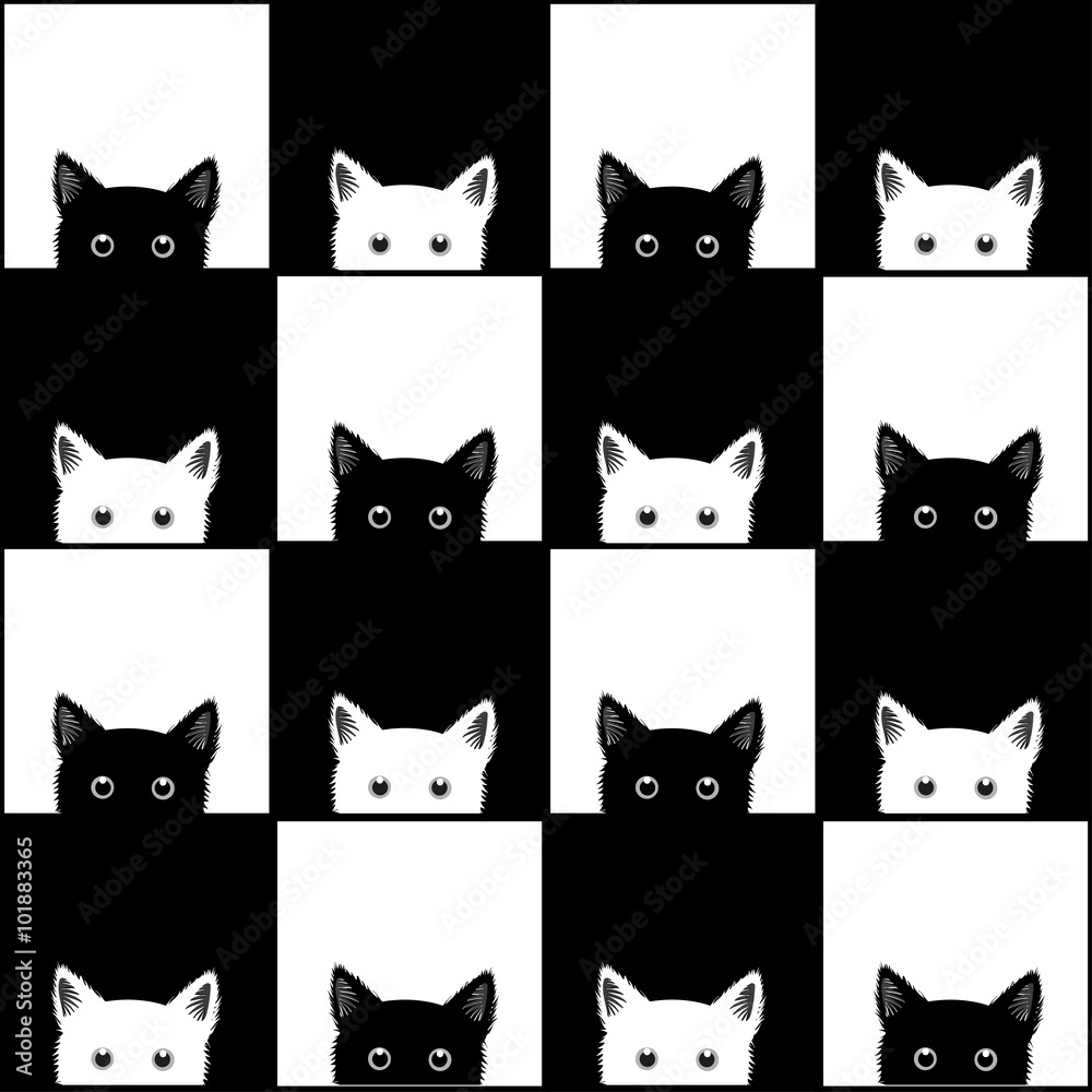 Tapeta Black White Cat Chess board
