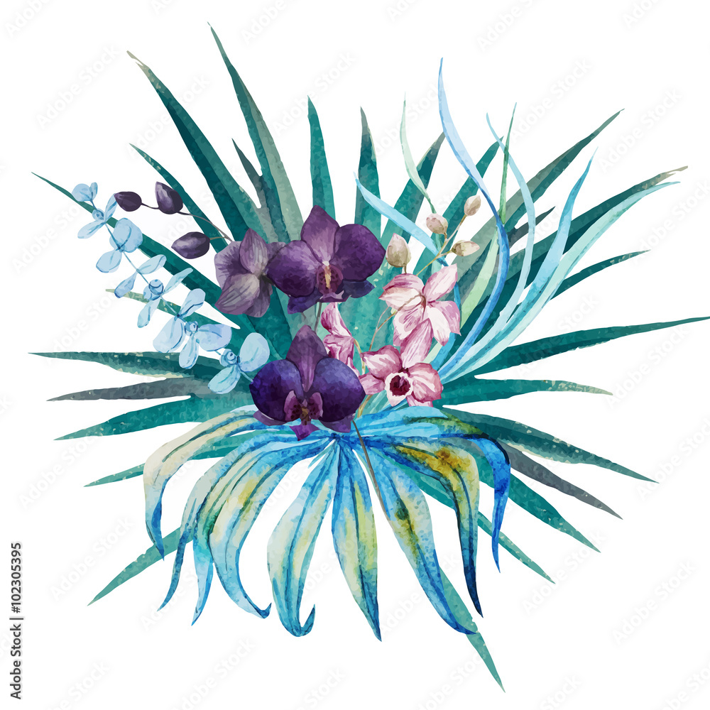 Obraz Pentaptyk Tropical floral composition