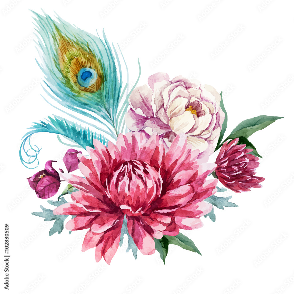Obraz Pentaptyk Watercolor floral composition 