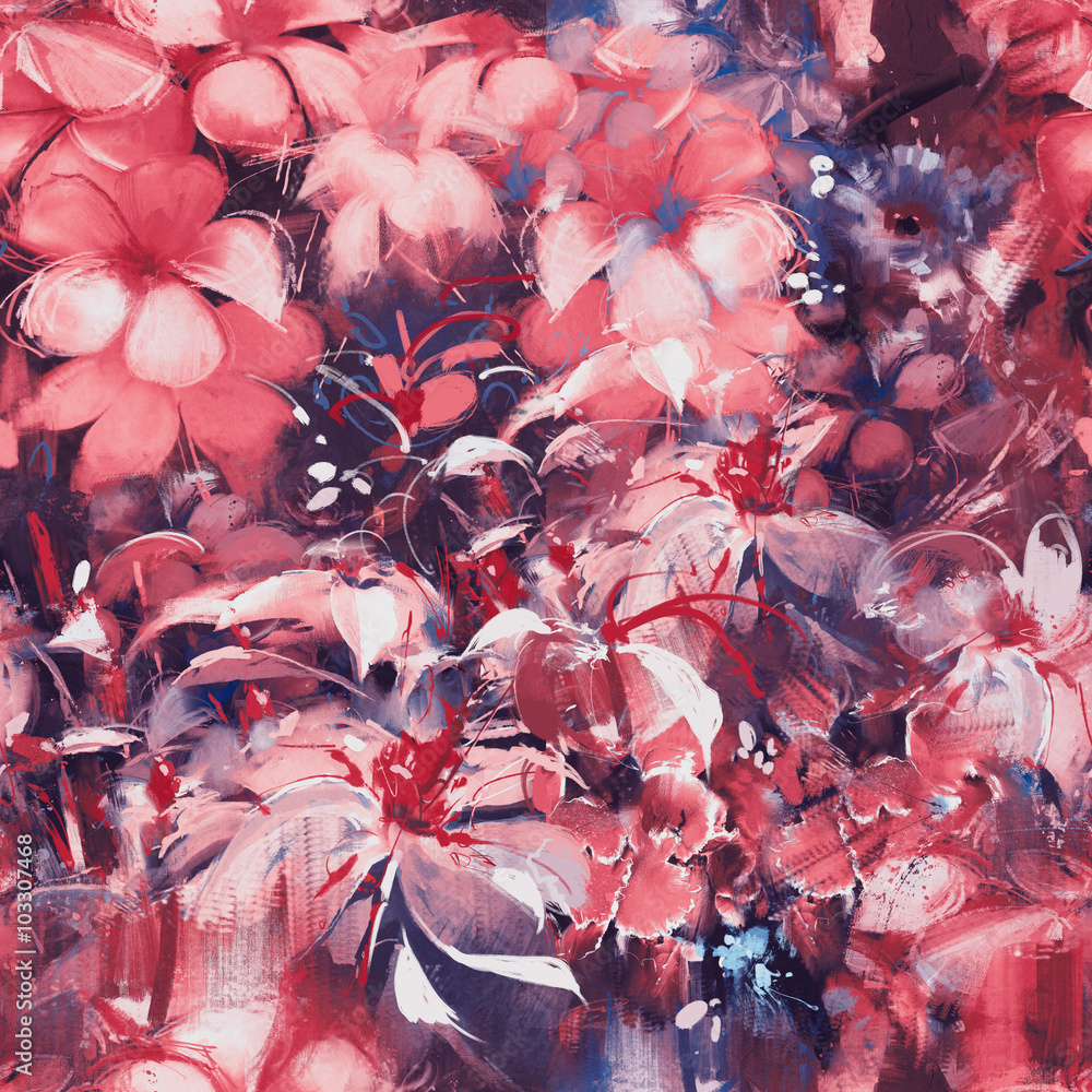 Obraz Pentaptyk seamless abstract flowers,oil