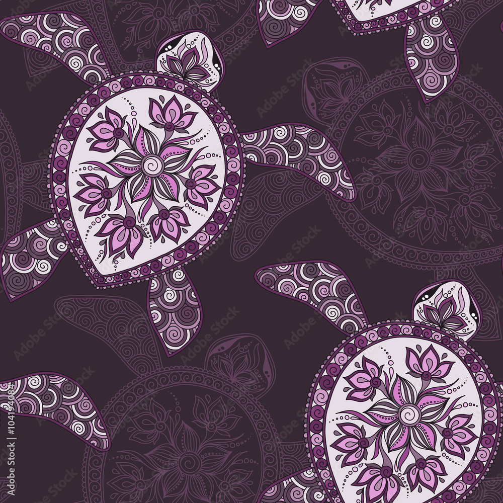 Tapeta Seamless pattern with turtles.