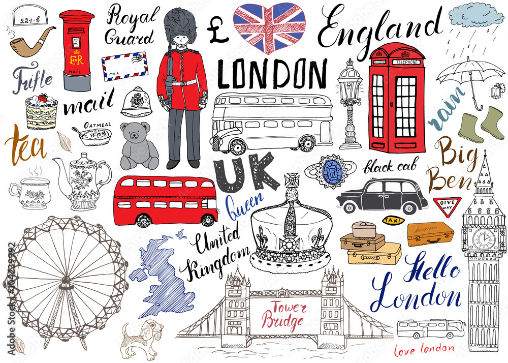 Fototapeta London city doodles elements