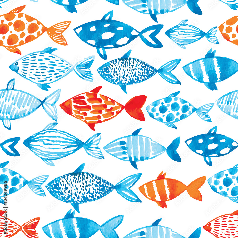 Obraz Tryptyk Vector watercolor fish on