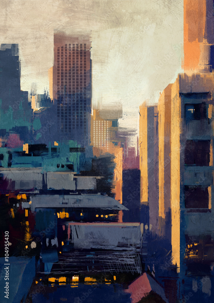 Fototapeta painting of skyscrapers at