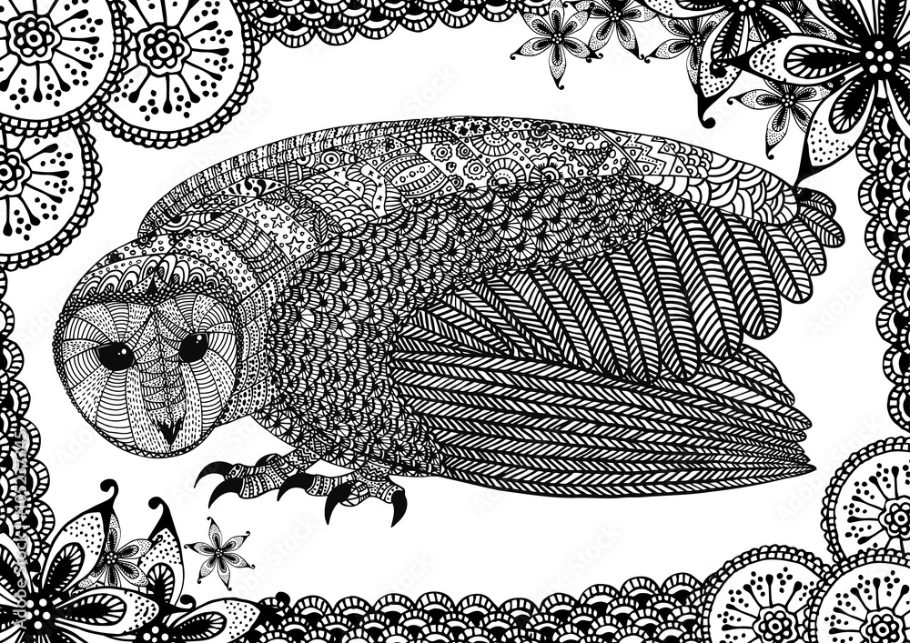 Obraz Pentaptyk The barn owl with pattern