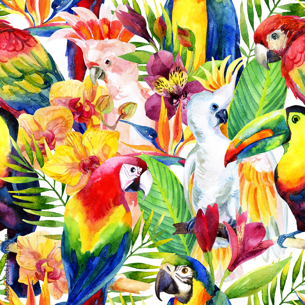Tapeta watercolor parrots with
