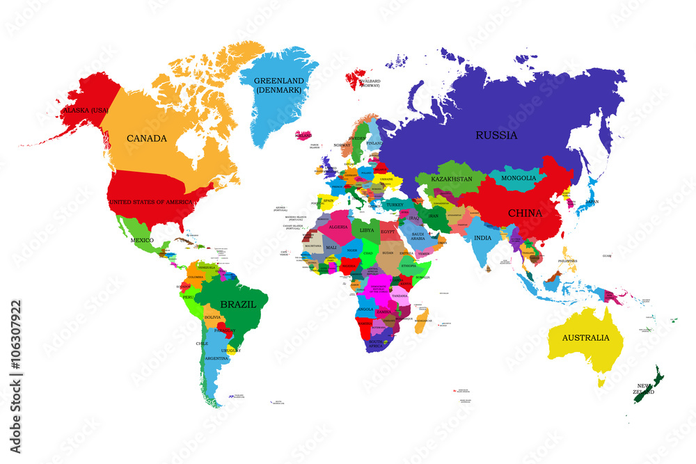 Fototapeta Colored political world map
