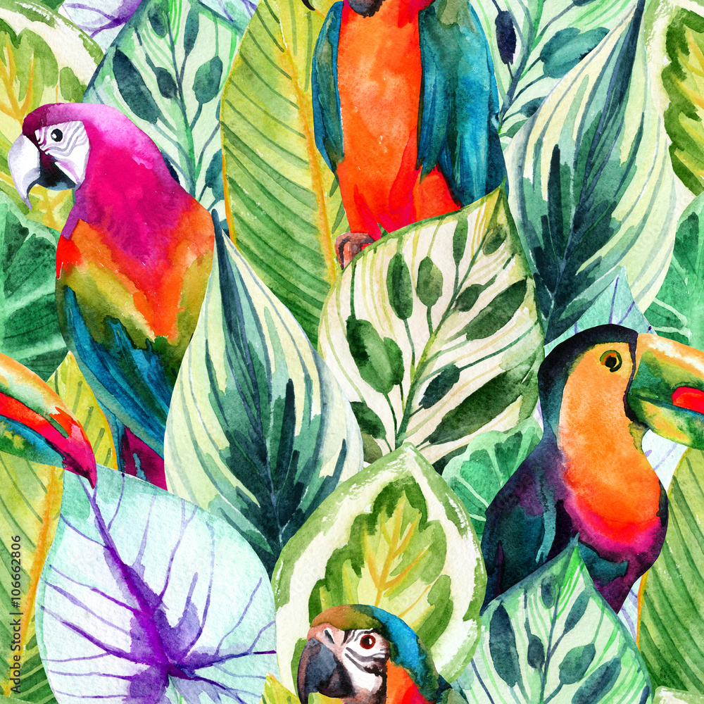 Tapeta watercolor parrots and