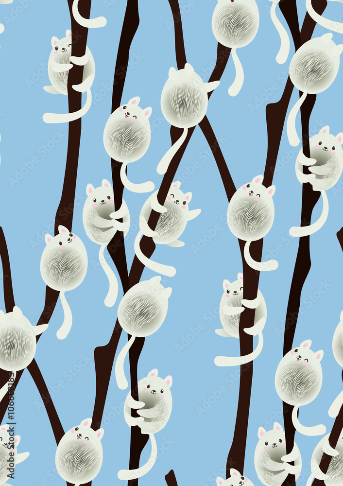 Obraz na płótnie Funny kawaii pussy-willow cats