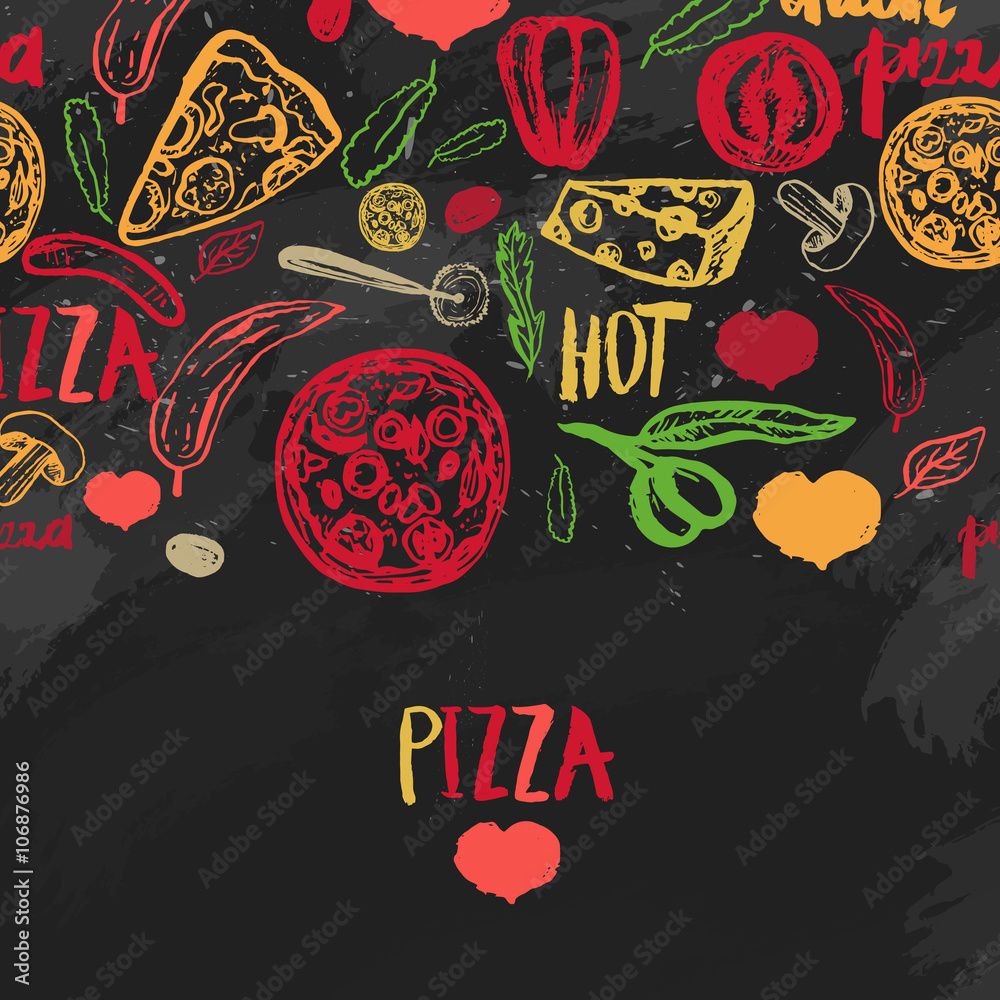 Obraz Tryptyk Pizza menu with olives, words,
