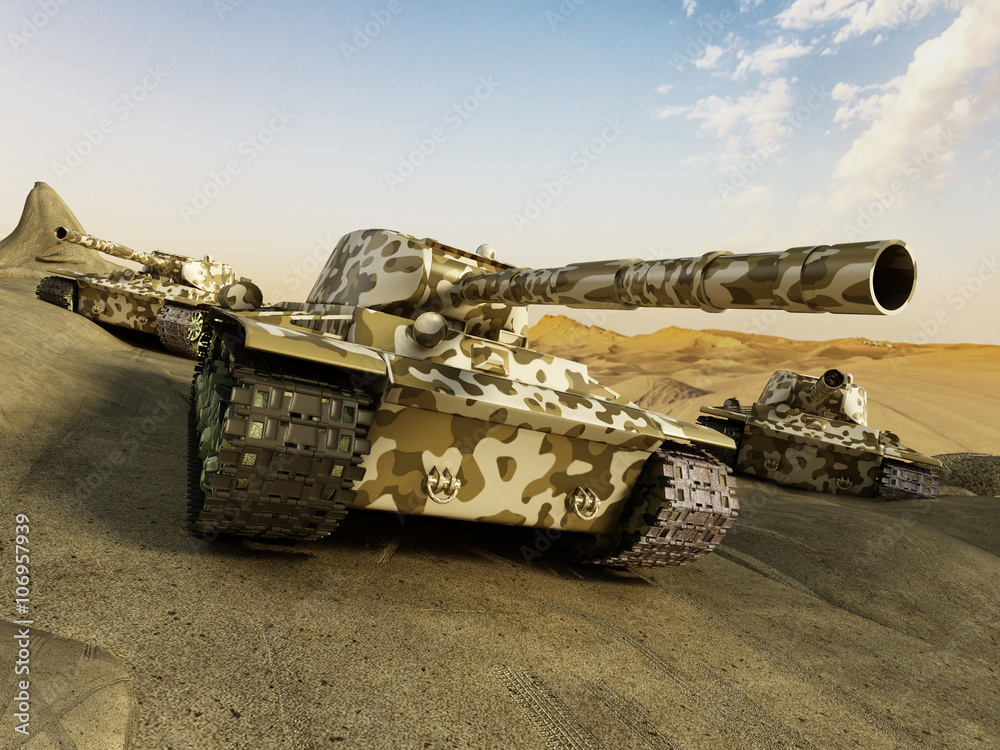 Obraz Tryptyk Tank in camouflage moving at