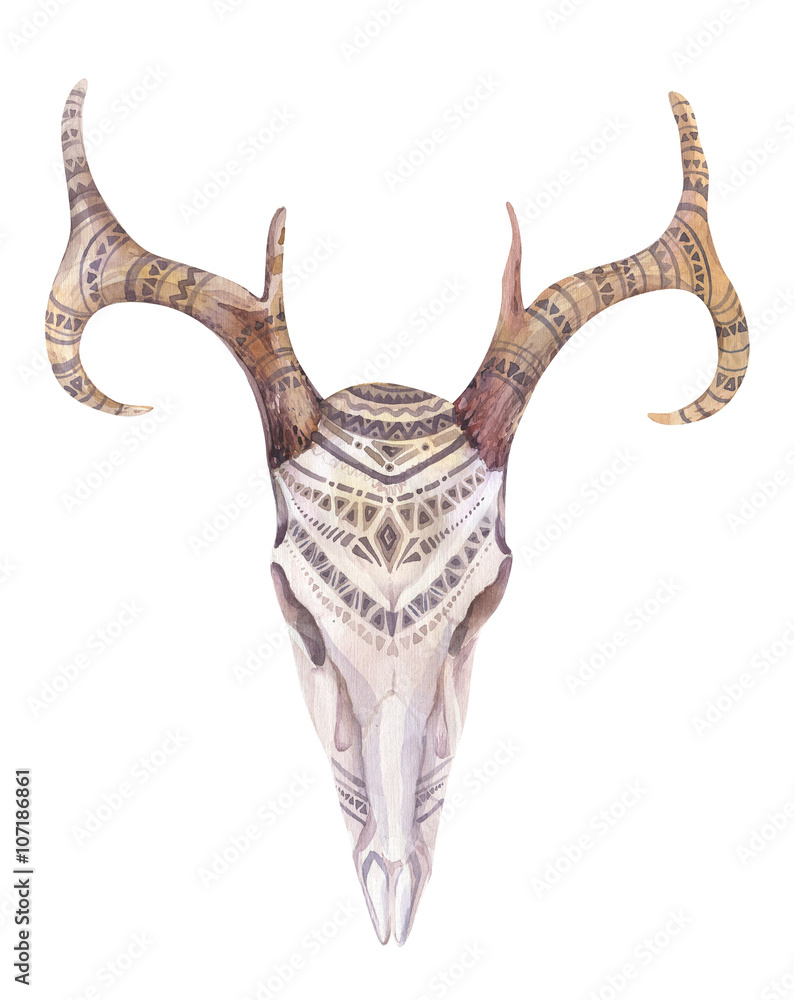 Obraz na płótnie Watercolor  skull with flowers