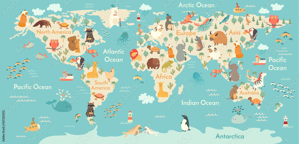 Fototapeta Animals world map. Vector