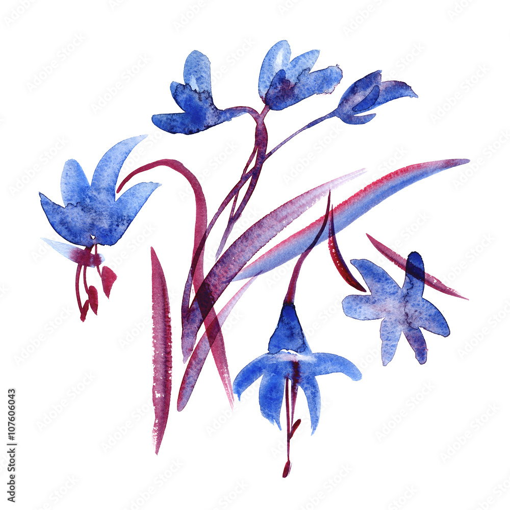 Obraz Kwadryptyk Watercolor Spring Blue Flowers