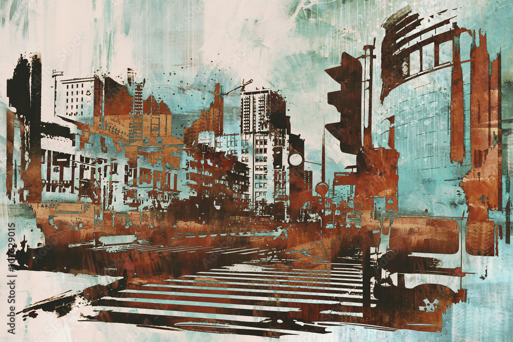 Fototapeta urban cityscape with abstract