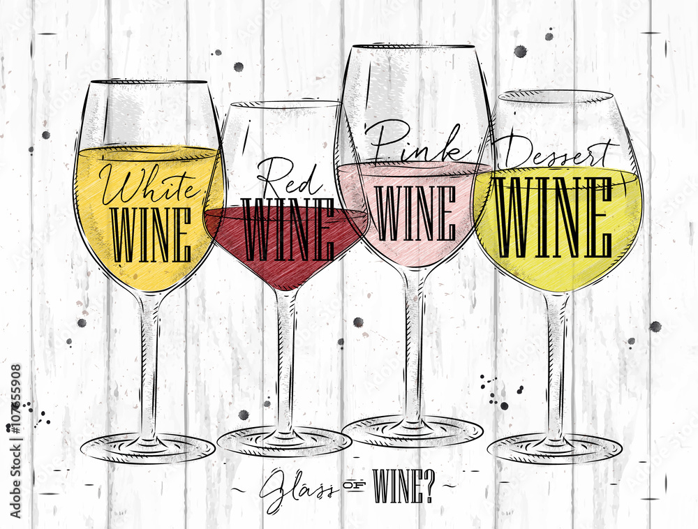 Obraz Tryptyk Poster types of wine