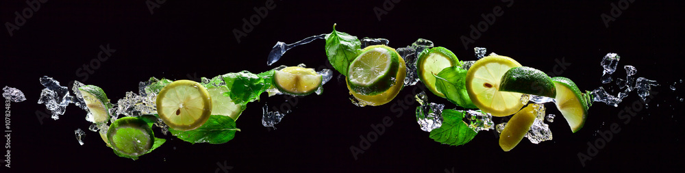 Obraz Pentaptyk lime and lemon pieces with