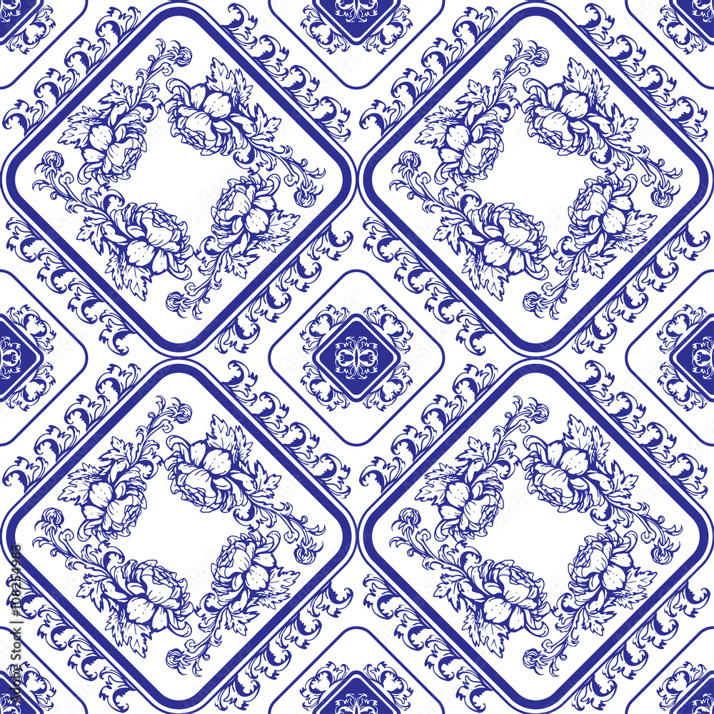 Tapeta Seamless blue floral pattern.