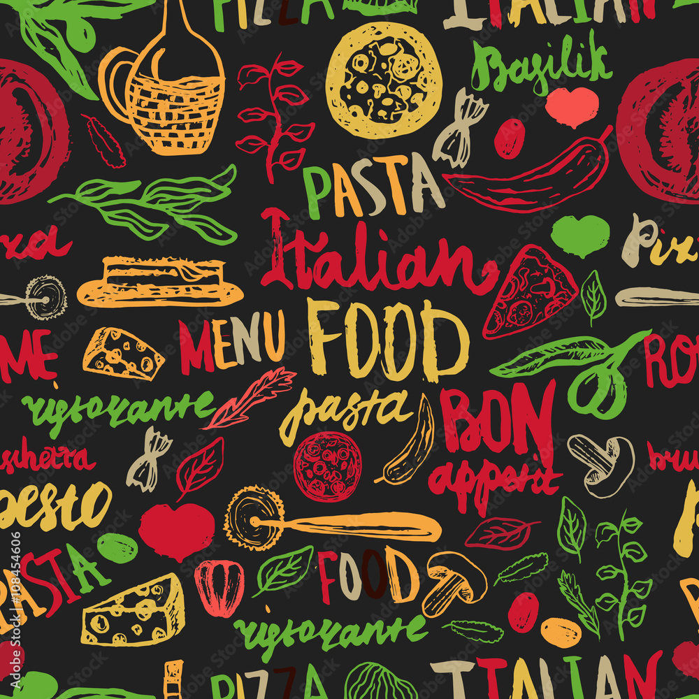 Obraz Pentaptyk Italian food Seamless