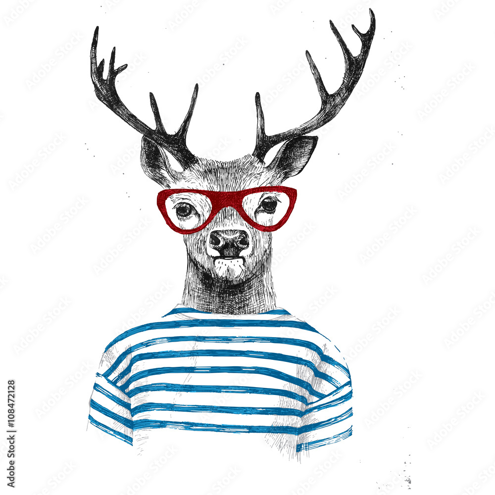 Obraz Tryptyk Hand drawn dressed up deer 