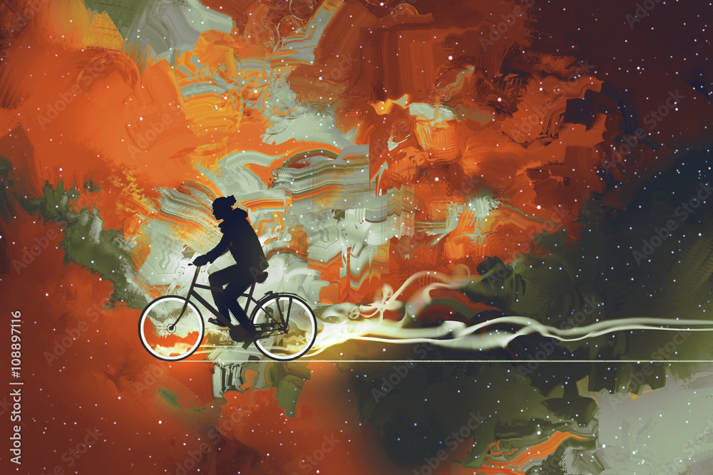 Fototapeta Silhouettes of man on bicycle