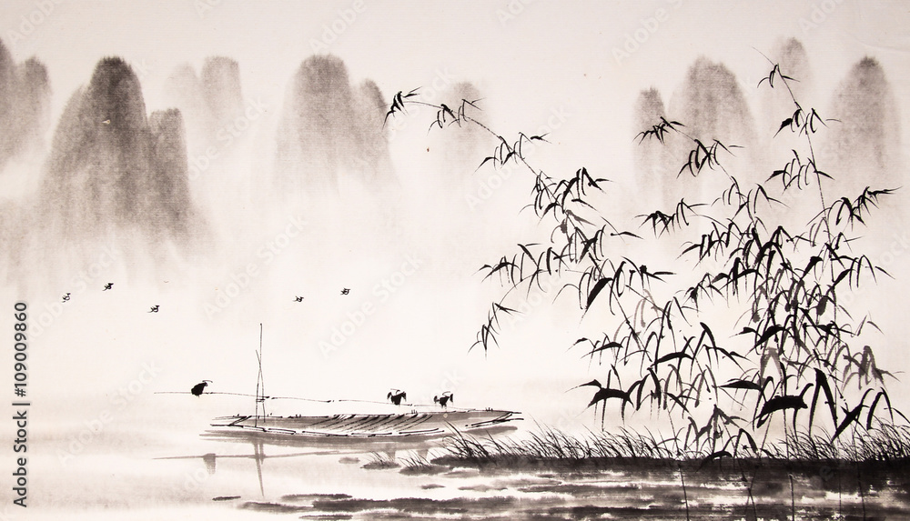 Obraz Dyptyk Chinese landscape ink painting