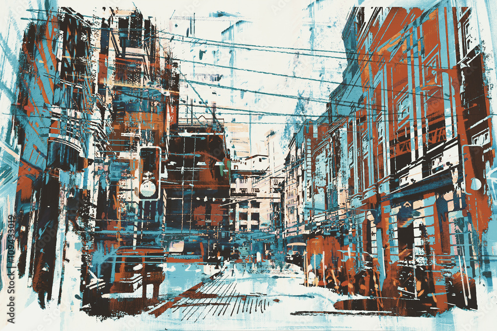 Obraz Pentaptyk illustration painting of urban