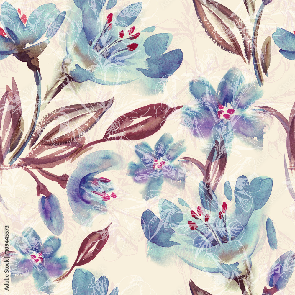 Tapeta Watercolor Blue Flowers