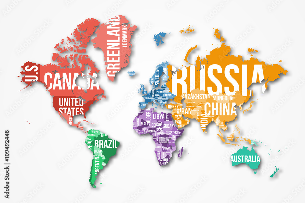 Obraz Tryptyk Vector detailed world map with