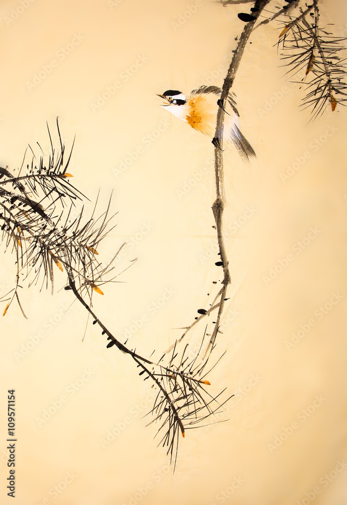 Obraz Kwadryptyk Chinese ink painting bird and