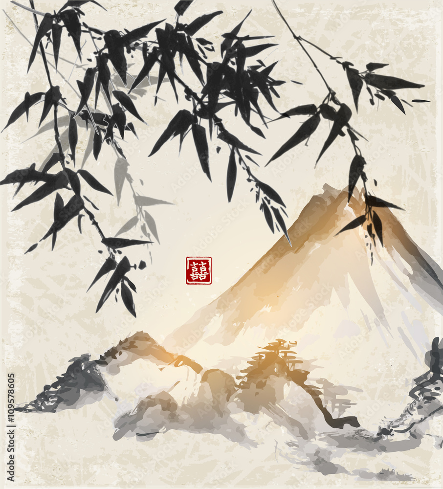 Obraz na płótnie Bamboo and mountains.