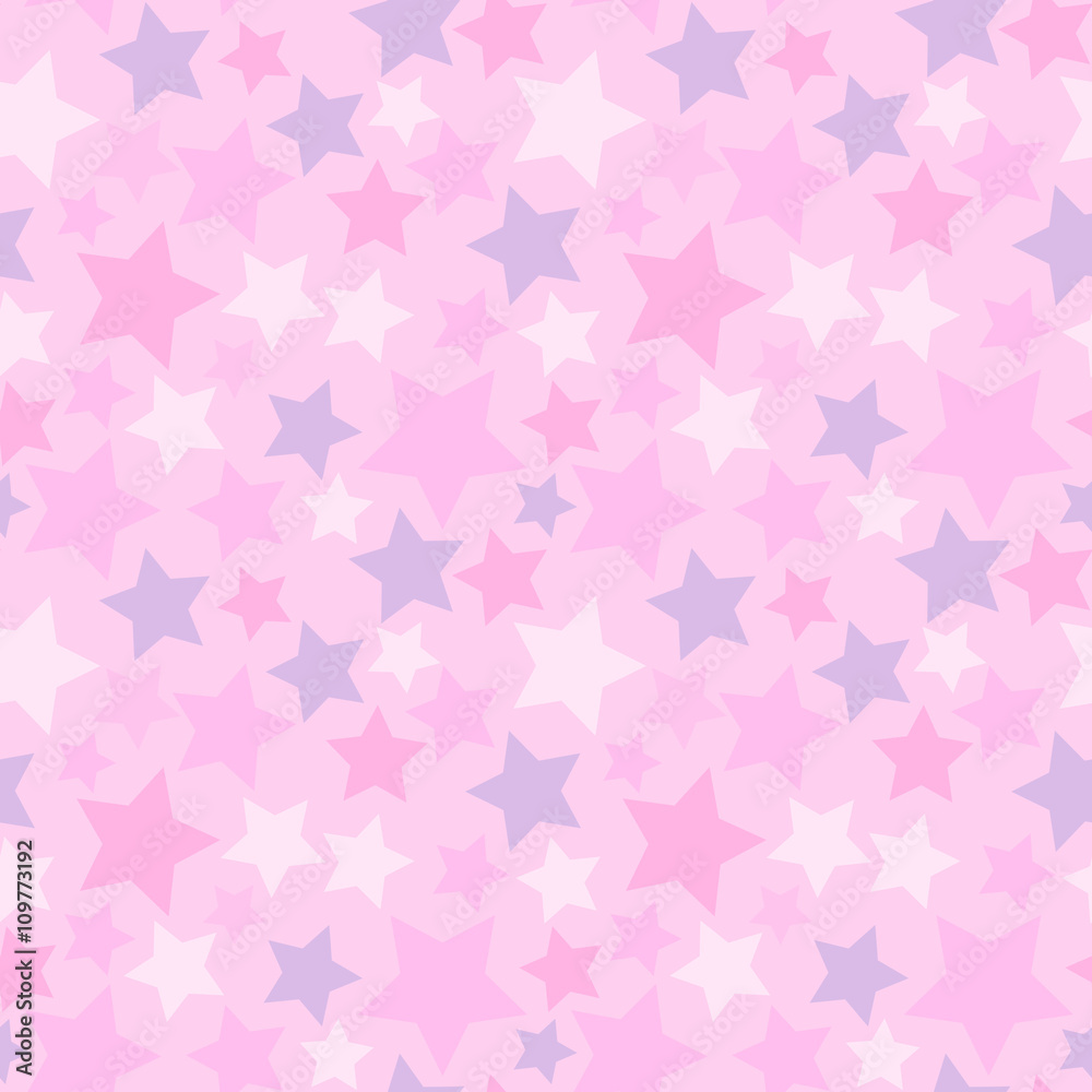 Fototapeta 沢山のランダム星柄　シームレスパターン　ピンク系