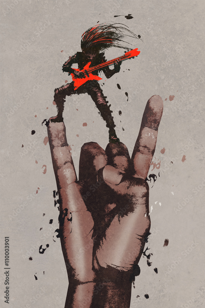 Obraz Pentaptyk big hand in rock n roll sign