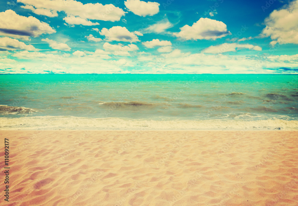 Fototapeta sand beach sea and blue sky