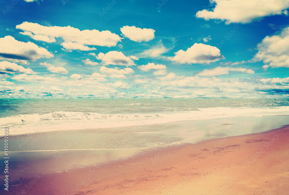 Fototapeta sand beach sea and blue sky