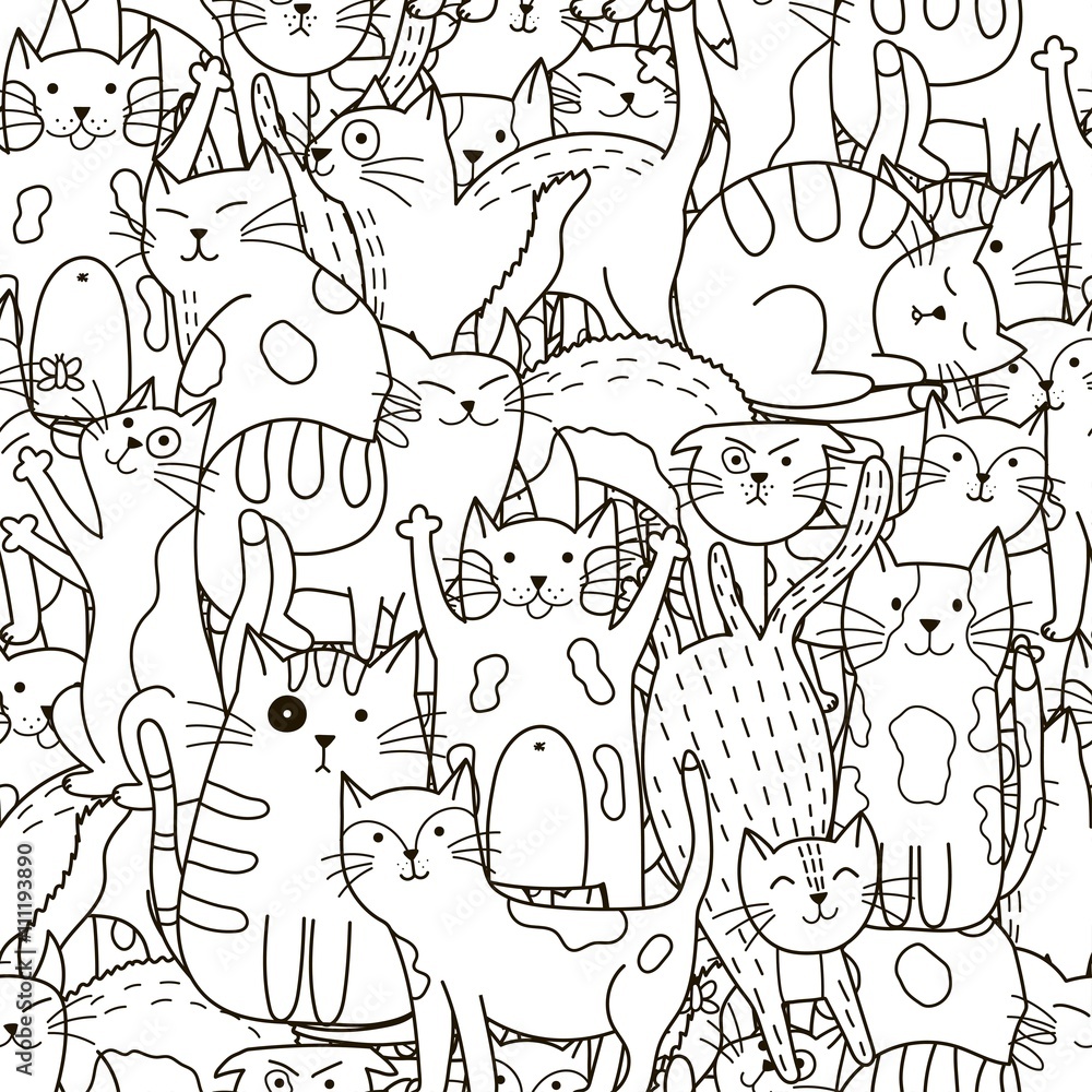 Tapeta Doodle cats seamless pattern.