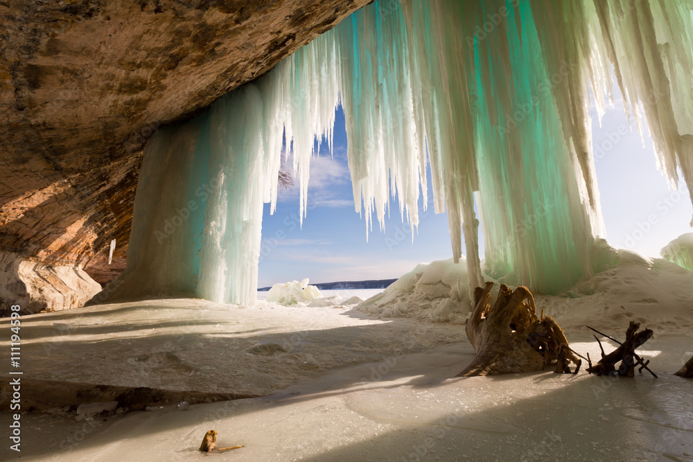 Fototapeta Sea Cave behind ice curtains