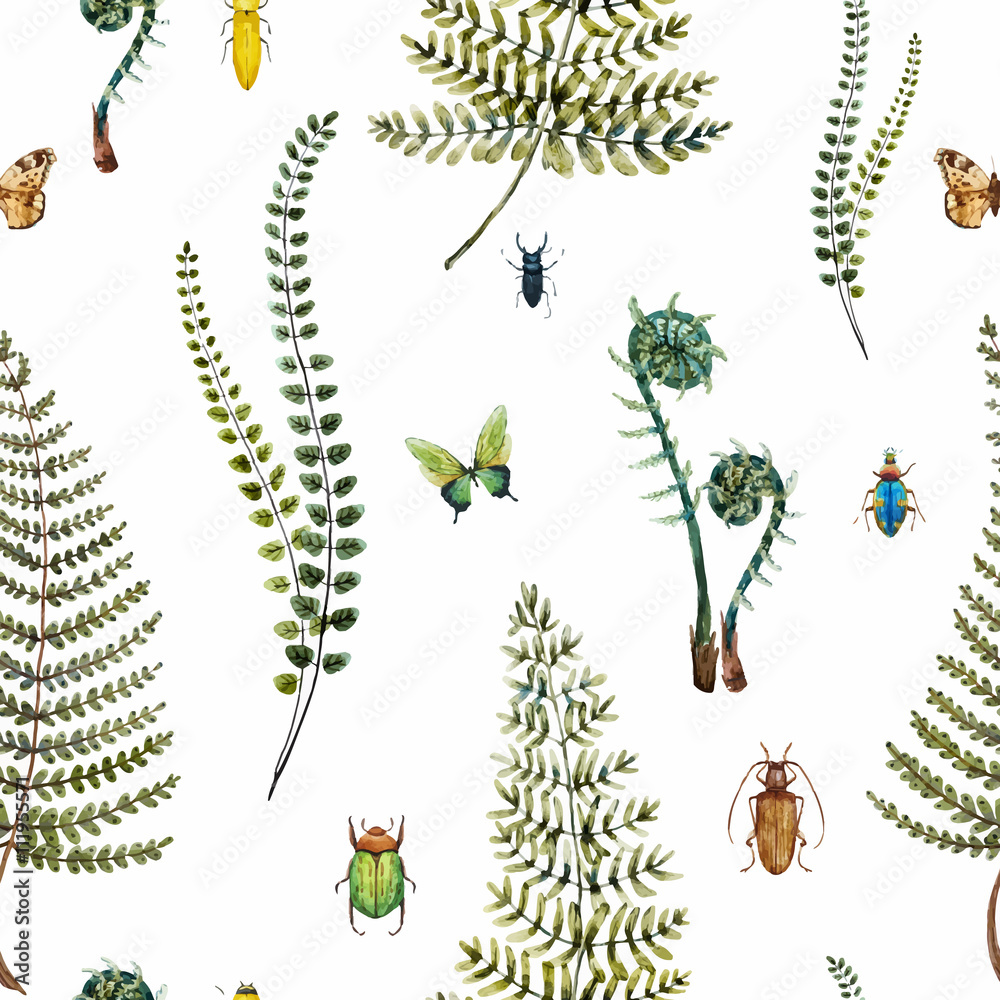 Tapeta Watercolor fern pattern