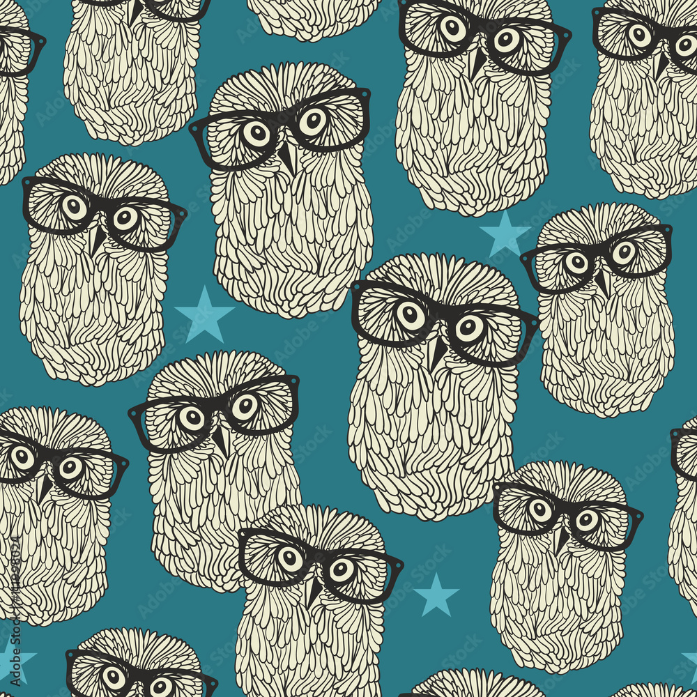 Tapeta Cool hipster owl seamless
