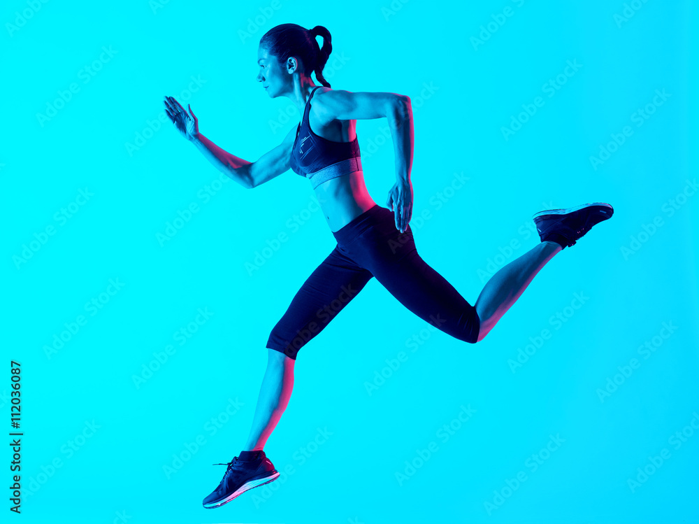 Obraz Dyptyk woman runner running  isolated