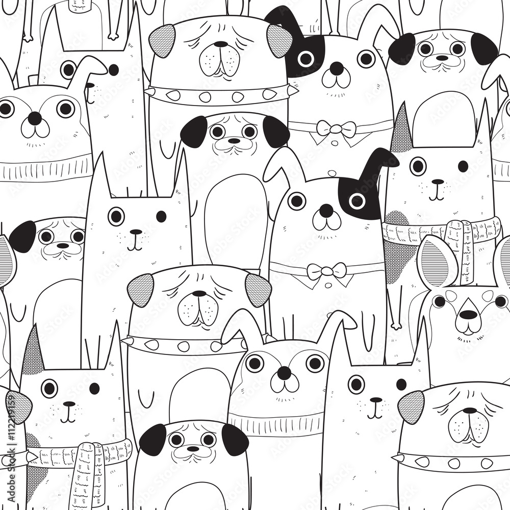 Obraz Tryptyk Seamless Dogs pattern