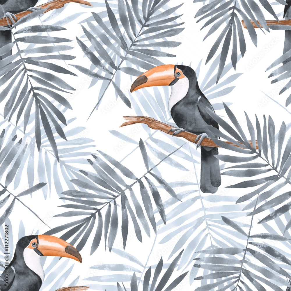 Tapeta Palm leaves and Toucan.