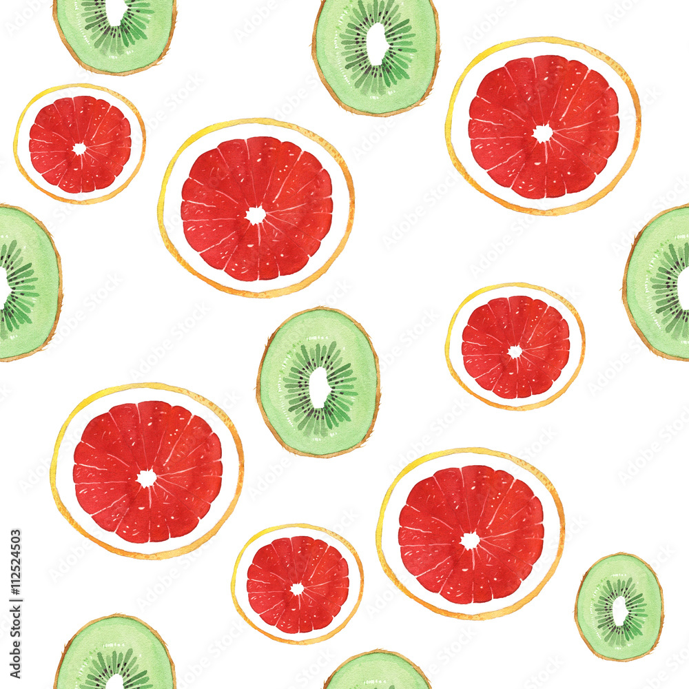 Fototapeta watercolor grapefruit kiwi